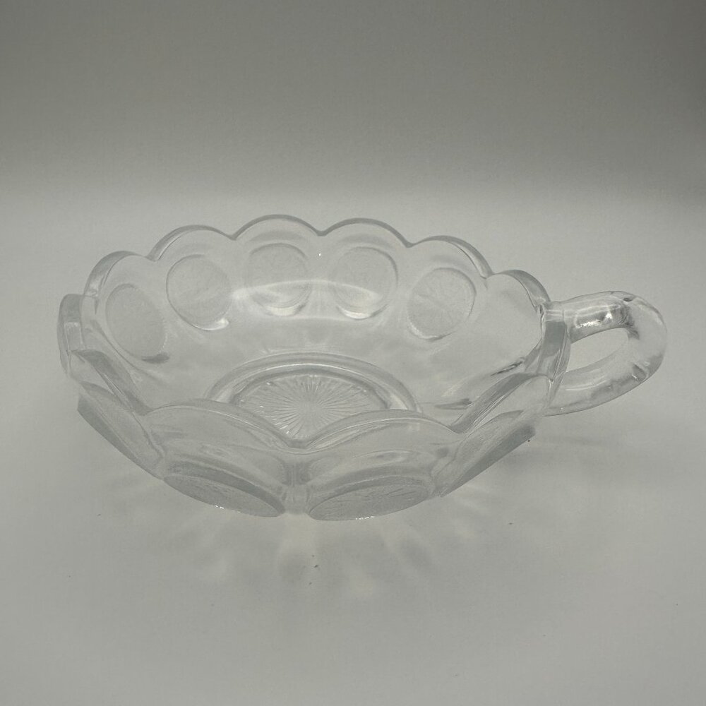 Fostoria Vintage Coin Dish Clear Glass w Handle American History Patriotic Candy